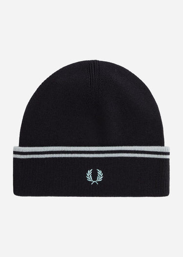Fred Perry Mutsen Twin tipped merino wool beanie - navy silver blue silver blue