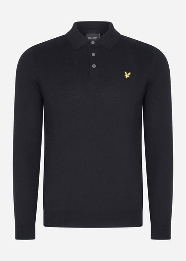 Lyle & Scott Truien  Cotton merino long sleeve knitted polo - jet black