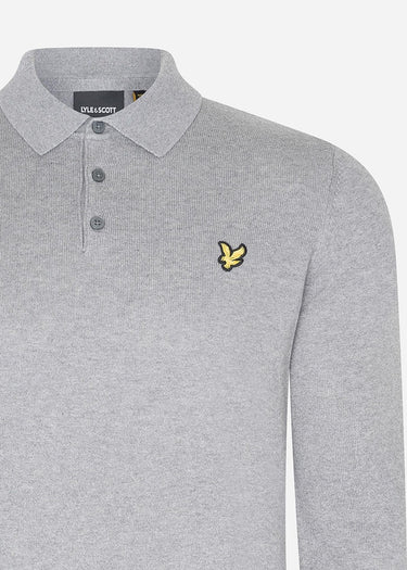 Lyle & Scott Truien  Cotton merino long sleeve knitted polo - mid grey marl