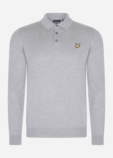 Lyle & Scott Truien  Cotton merino long sleeve knitted polo - mid grey marl