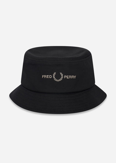 Fred Perry Bucket Hats Graphic brand twill bucket hat - black warm grey