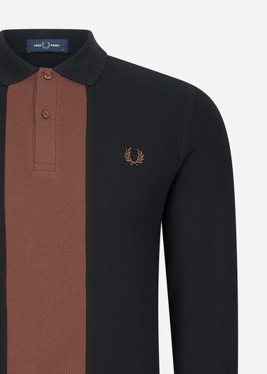 Fred Perry Longsleeve Polo's  Panelled long sleeve polo shirt - black