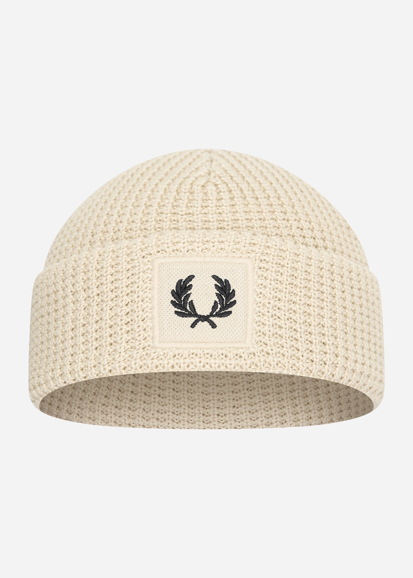 Fred Perry Mutsen Patch brand waffle knit beanie - oatmeal black