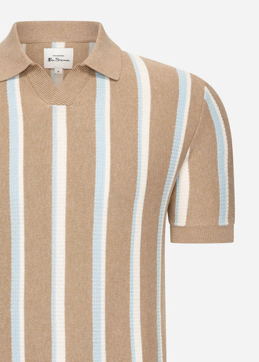 Ben Sherman Polo's Vertical stripe open neck polo - stone