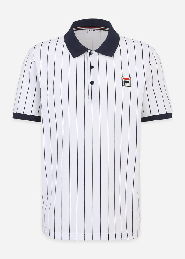 Fila Polo's Linter striped polo shirt - bright white black iris striped
