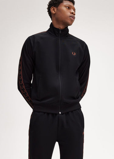 Fred Perry Vesten  Contrast tape track jacket - black whisky brown