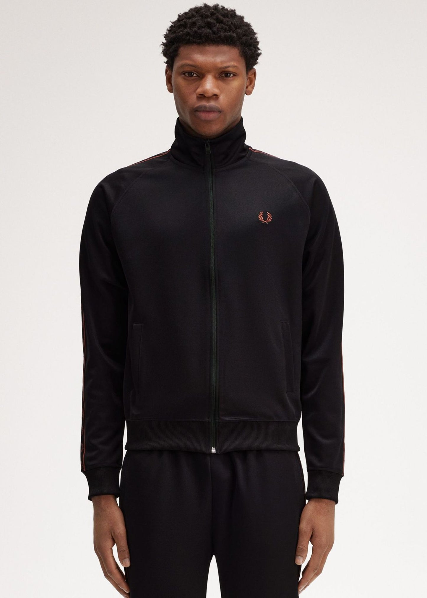 Fred Perry Vesten Contrast tape track jacket - black whisky brown