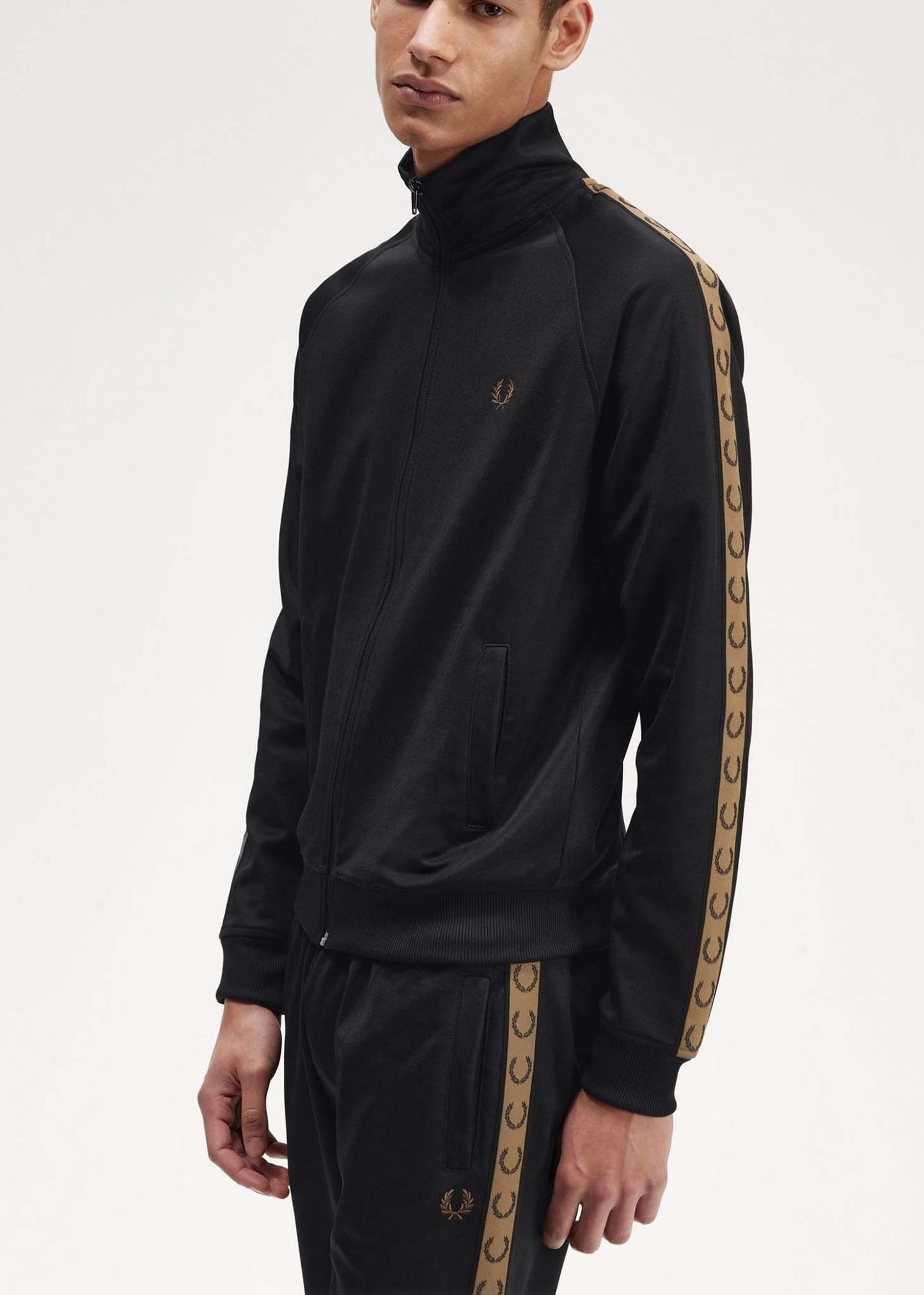 Fred Perry Vesten Contrast tape track jacket - black shaded stone
