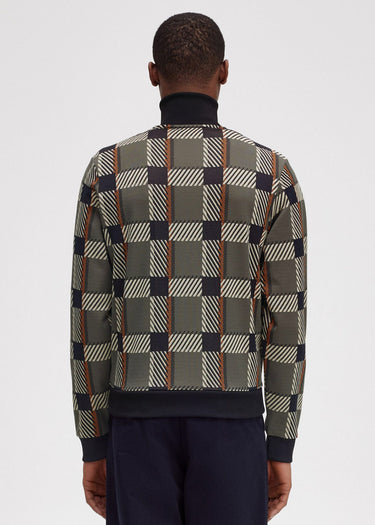 Fred Perry Vesten Glitch tartan track jacket - field green