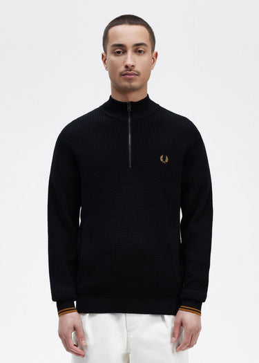 Fred Perry Truien Waffle stitch half zip jumper - navy