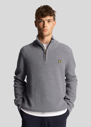 Lyle & Scott Truien Ribbed quarter zip jumper - mid grey marl