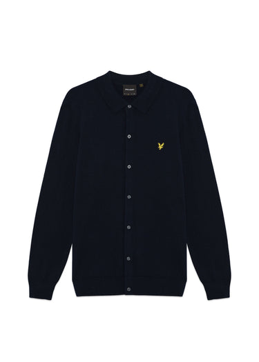 Lyle & Scott Overhemden Cotton merino knitted shirt - dark navy
