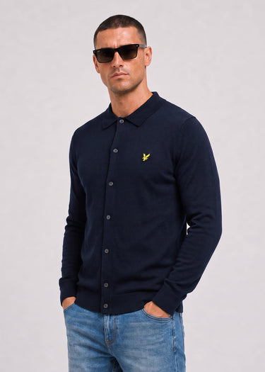 Lyle & Scott Overhemden Cotton merino knitted shirt - dark navy