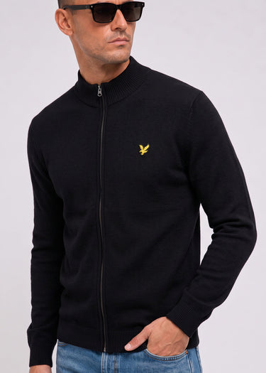 Lyle & Scott Vesten Relaxed cotton merino full zip jumper - jet black