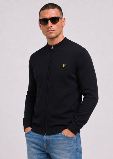 Lyle & Scott Vesten Relaxed cotton merino full zip jumper - jet black