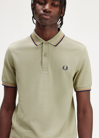 Fred Perry Polo's Twin tipped fred perry shirt - seagrass light rust french navy