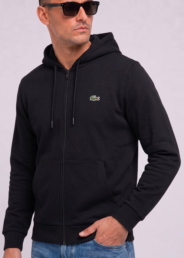 Lacoste Vesten Fleece zipped front hoodie - black