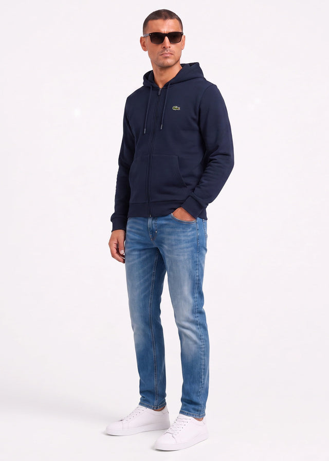 Lacoste Vesten Fleece zipped front hoodie - navy blue