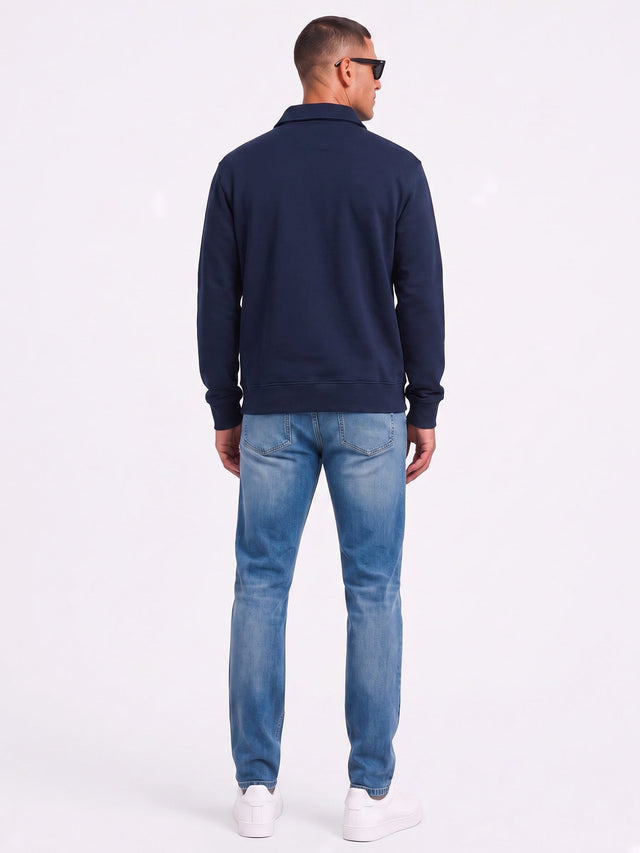 Lacoste Truien Polo collar double face pique sweatshirt - navy blue