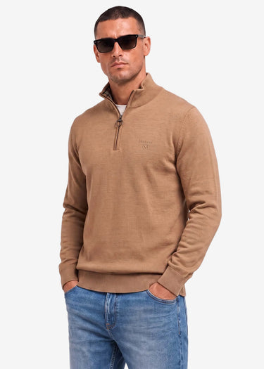 Barbour Truien Barbour cotton half zip knitted jumper - sandstone