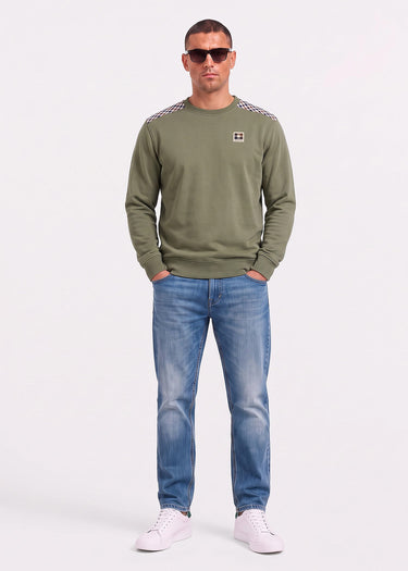 Aquascutum Truien Check shoulder crewneck fleece - army green
