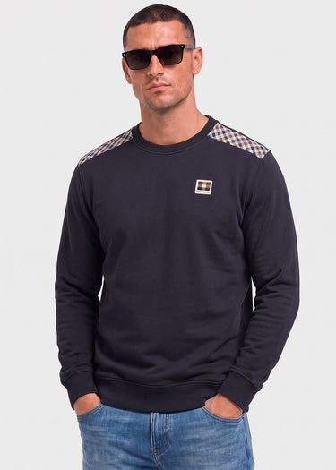 Aquascutum Truien Check shoulder crewneck fleece - black