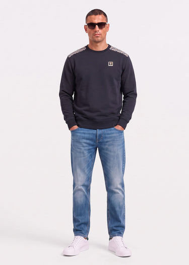 Aquascutum Truien Check shoulder crewneck fleece - black