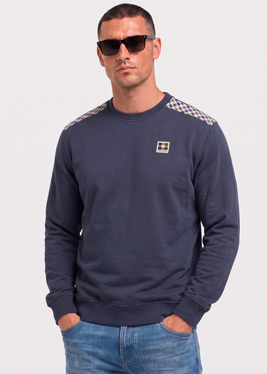 Aquascutum Truien Check shoulder crewneck fleece - navy