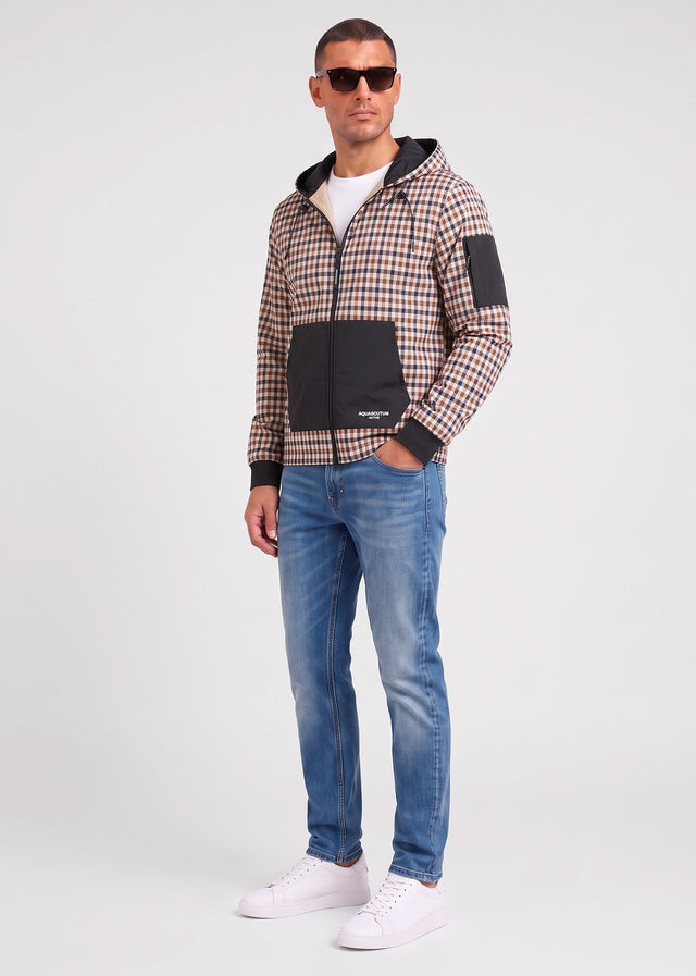Aquascutum Vesten Check full zip stretch fleece - black