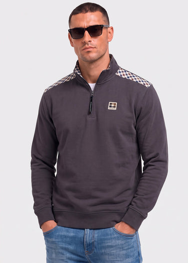 Aquascutum Truien Check shoulder quarter zip fleece - black
