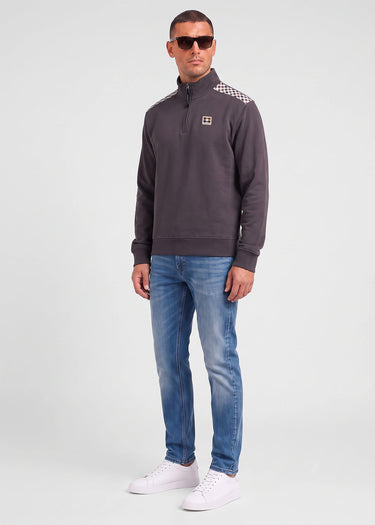 Aquascutum Truien Check shoulder quarter zip fleece - black