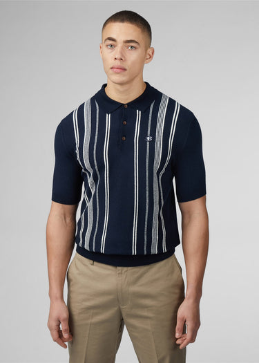 Ben Sherman Polo's  Crickle cotton stripe polo - dark navy