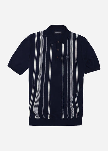 Ben Sherman Polo's Crickle cotton stripe polo - dark navy
