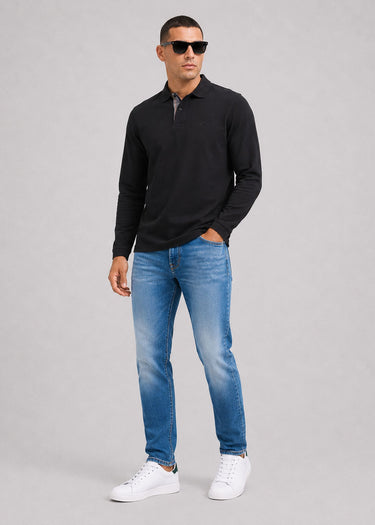 Barbour Polo's Barbour essential ls tartan pique polo shirt - black