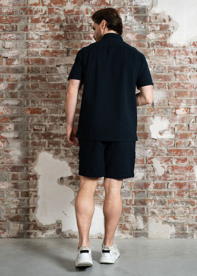 Farah Korte Broeken Redwald seersucker short - true navy