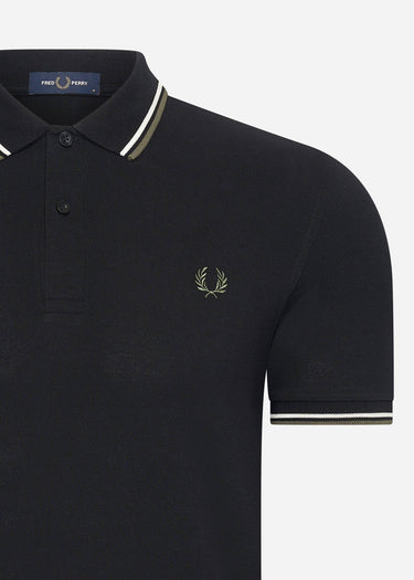 Fred Perry Polo's Twin tipped fred perry shirt - black ecru laurel wreath green