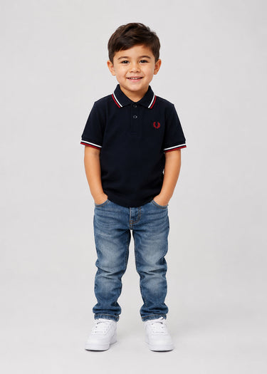 My first twin tipped fred perry shirt - navy snow white burnt red