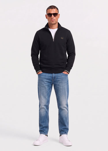 Fred Perry Truien Half zip sweatshirt - black ecru laurel wreath green