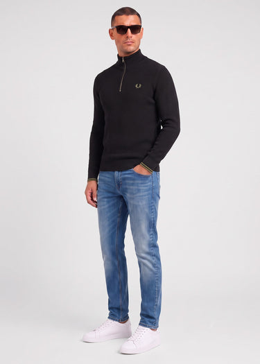 Fred Perry Truien Waffle stitch half zip jumper - black