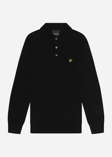 Lyle & Scott Truien Cotton merino long sleeve knitted polo - jet black