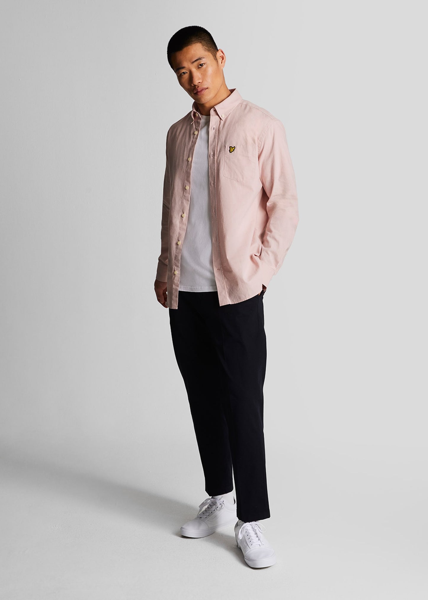 Lyle & Scott Overhemden Cotton linen button down shirt - light pink