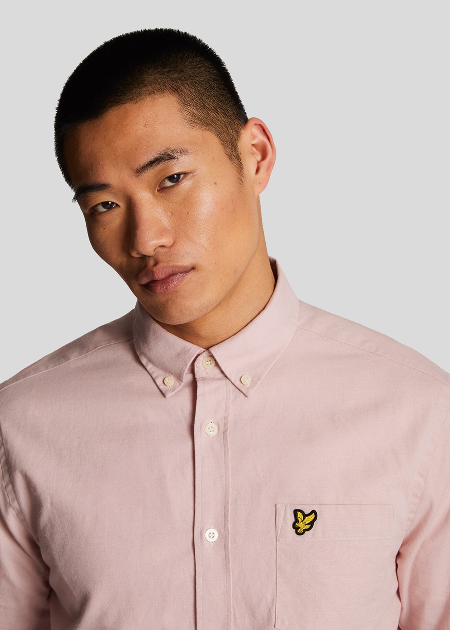 Lyle & Scott Overhemden Cotton linen button down shirt - light pink