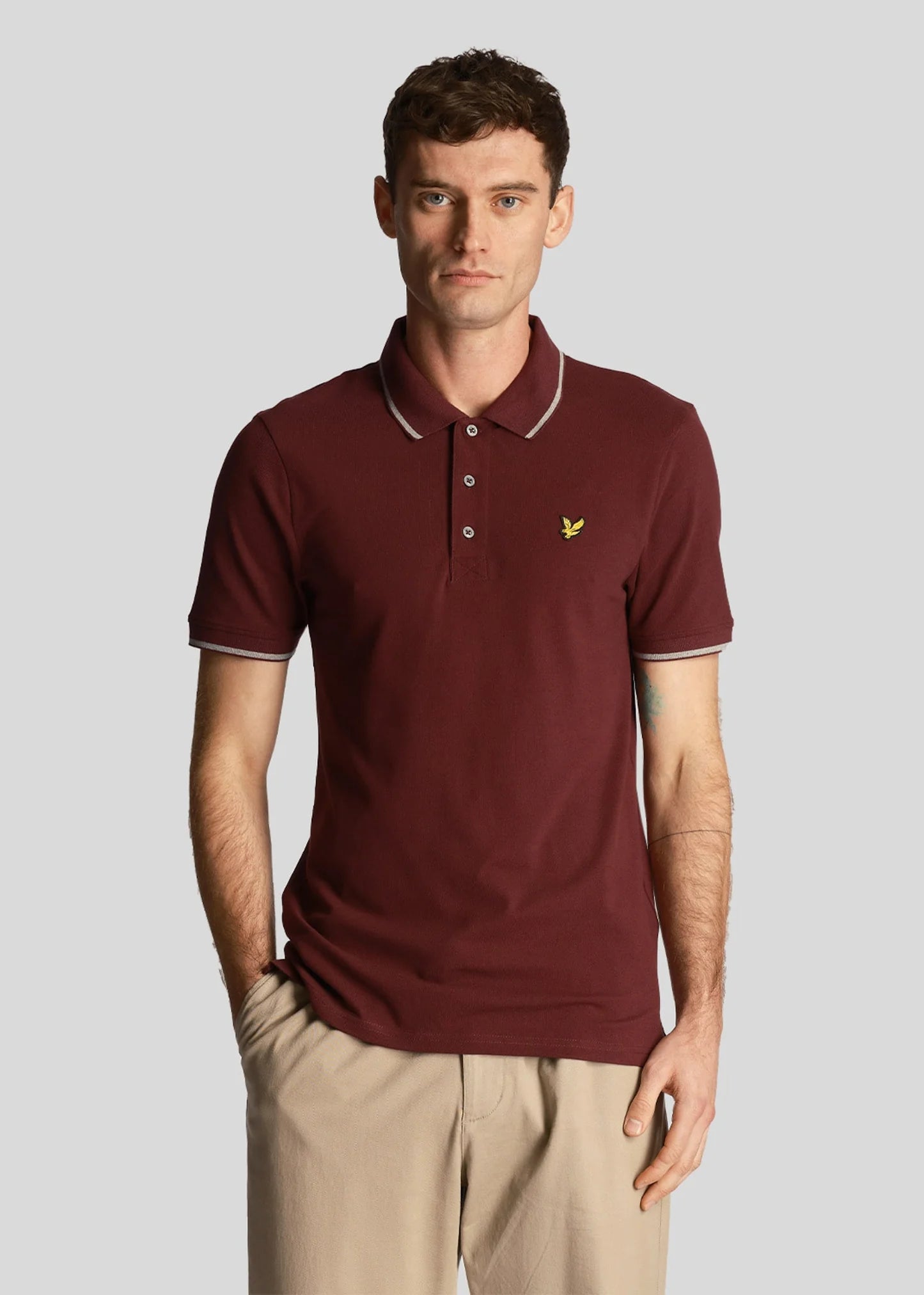 Lyle & Scott Polo's Tipped polo shirt - burgundy mid grey marl