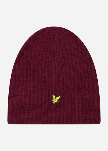 Lyle & Scott Mutsen  Knitted ribbed beanie - burgundy