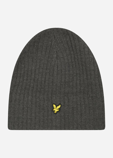 Lyle & Scott Mutsen  Knitted ribbed beanie - mid grey marl