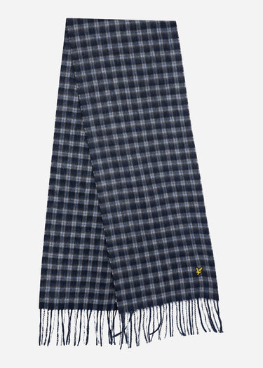 Lyle & Scott Sjaals Tartan lambswool scarf - dark navy away blue bright blue