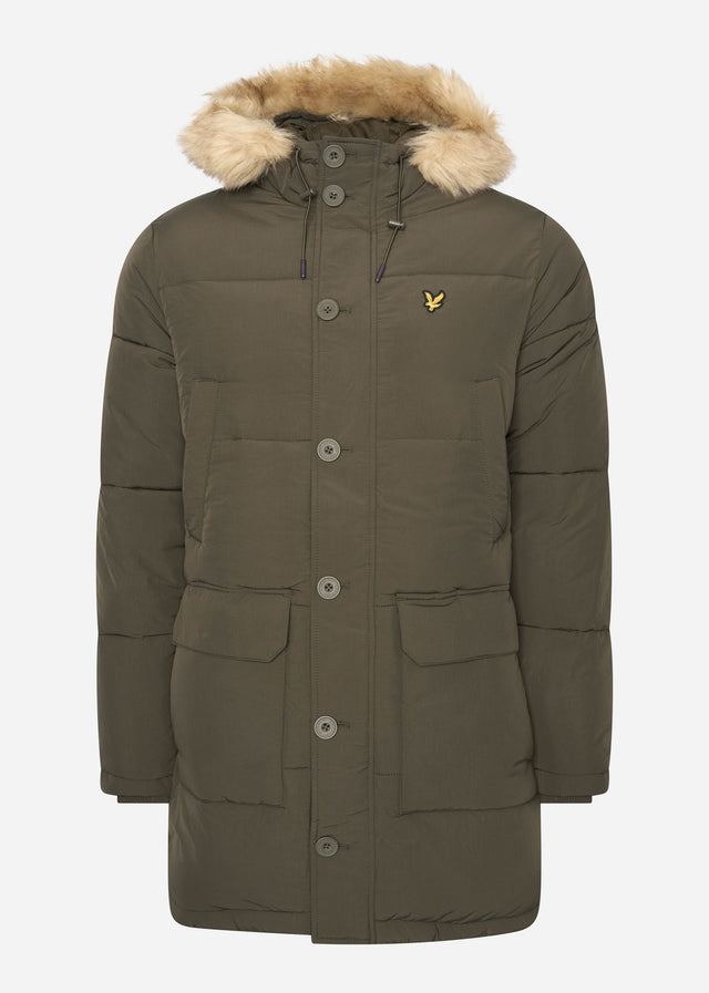 Lyle & Scott Jassen Heavyweight longline puffer jacket - olive