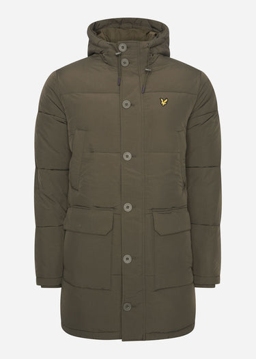 Lyle & Scott Jassen  Heavyweight longline puffer jacket - olive