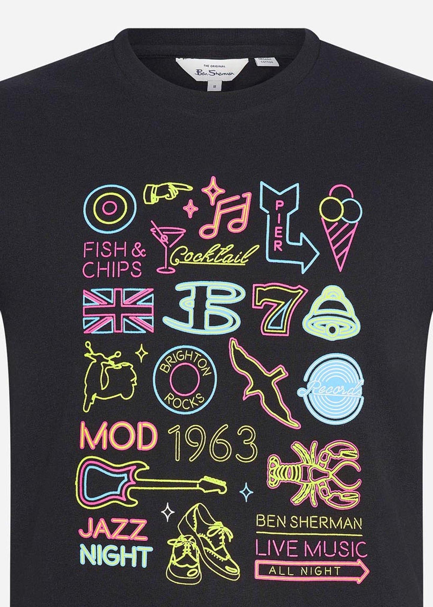 Ben Sherman T-shirts Night at brighton beach tee - black