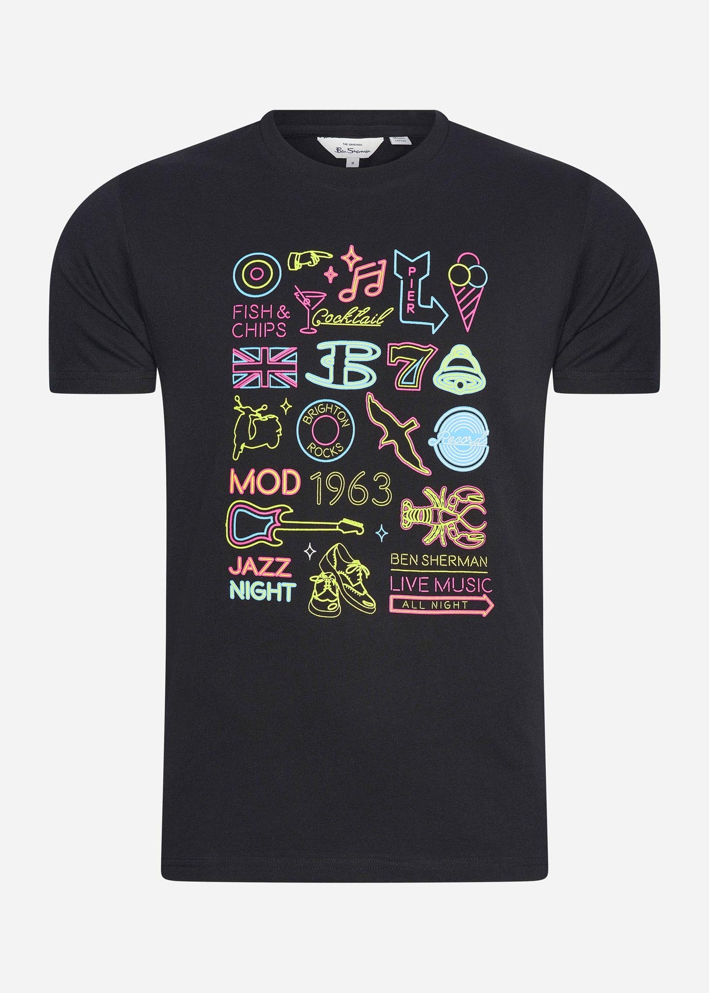 Ben Sherman T-shirts Night at brighton beach tee - black